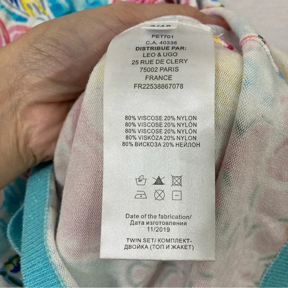 Leo & Ugo Two Layer Pink Blue Floral Soft Stretch Cardigan size Large - Picture 9 of 12